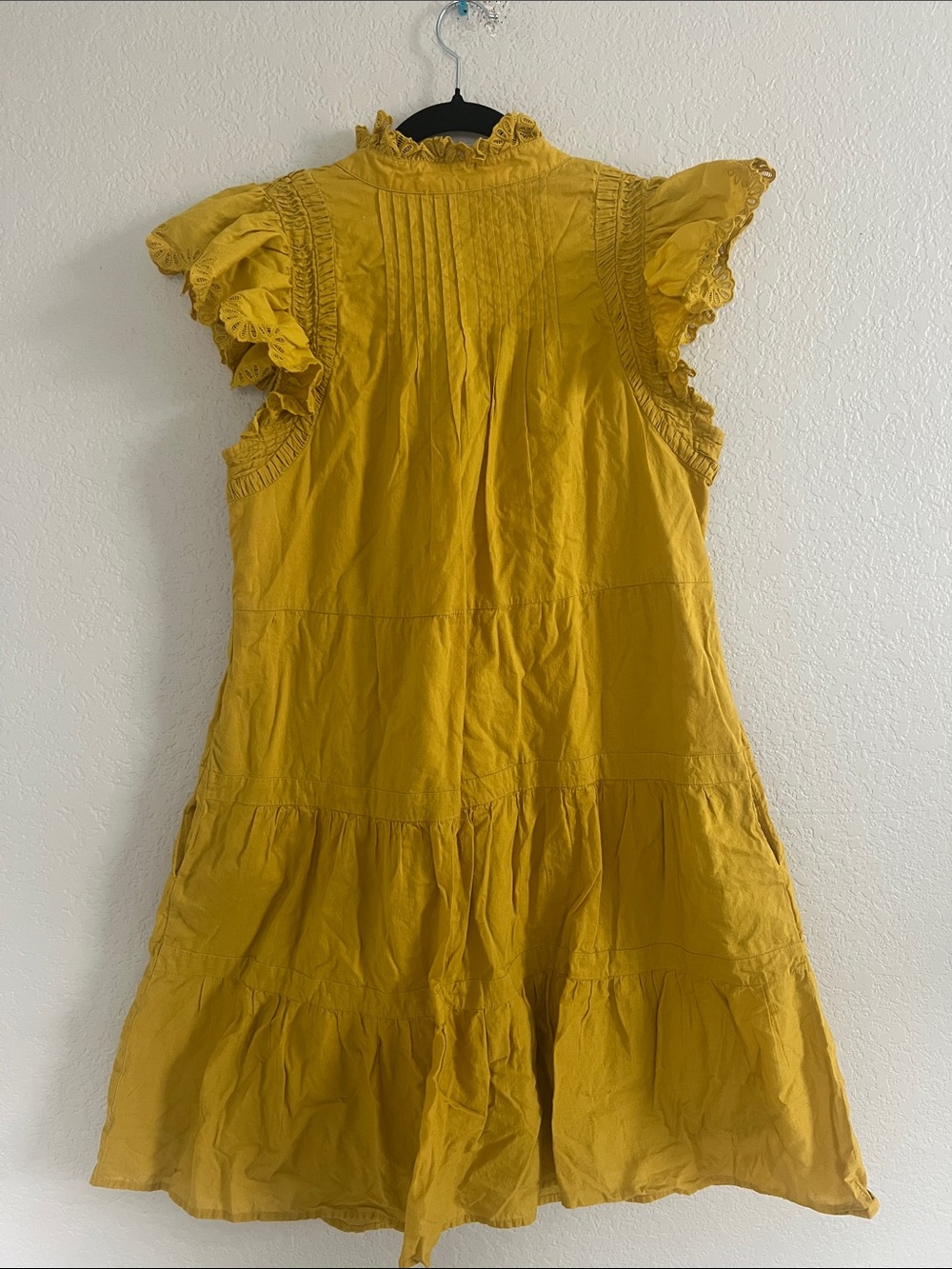 Sea New York Adrienne Tiered Cotton Dress In Yellow Mustard.Size M - Picture 10 of 13